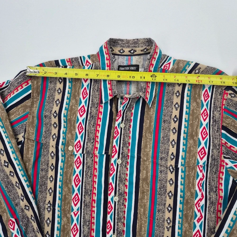 Frontier Series Mens Geometric Stripe Button‎ Down Shirt Large Cotton